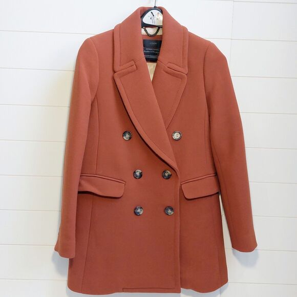 J Crew Double Cloth Wool Blend Double Breasted Coat Women's Size 4 Italy Pockets - Picture 1 of 15